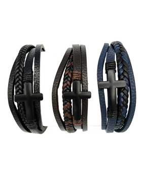 Assorted Leather magnetic close Bracelet with Cross