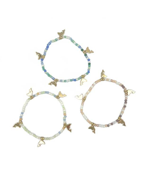 3 Assorted pastel beaded Bracelet with Gold Dolphin charms