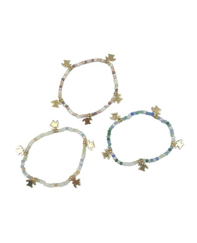 Pastel Assorted Beaded Bracelet with small Gold Turtle charms