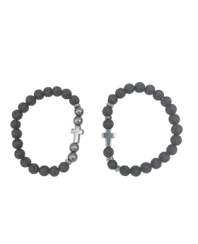 2 Assorted Large Bead Bracelet with Pewter Cross