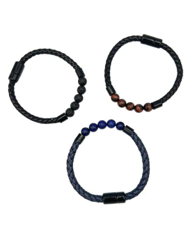 Stone beads on Leather Bracelet with magnetic closure assorted