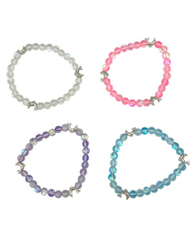 Assorted iridescent beaded elastic Bracelet with small Silver Dolphin accent beads
