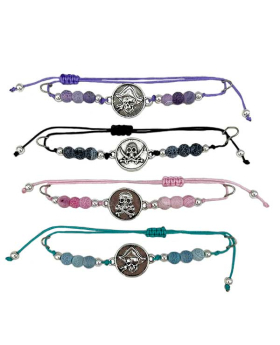 Assorted beaded string Bracelet with silver Pirate medallion