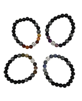 Assorted Genuine stone beaded Bracelet with small Silver Pirate medallion