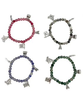 Assorted Genuine stone beaded Bracelet with silver Pirate Charms 