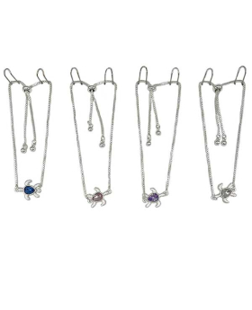 Silver adjustable Turtle Bracelet with 4 assorted crystal stone shell