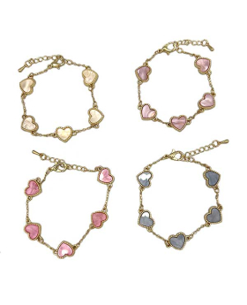 Gold chain Bracelet with 5 Mother of Pearl Hearts