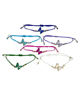 Assorted adjustable string Bracelet with large Crystal Butterfly