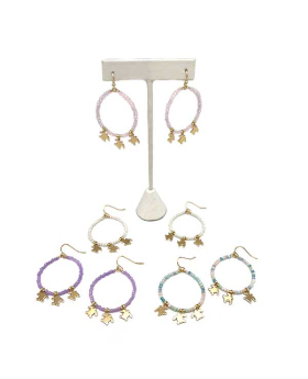 Assorted beaded circle with small gold Turtle dangle earrings