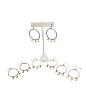 Assorted beaded round Earrings with small gold dangle butterflies 