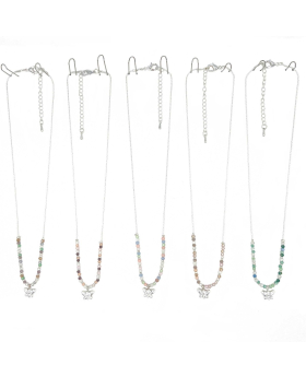Silver Butterfly with assorted tiny beads on silver chain Necklace
