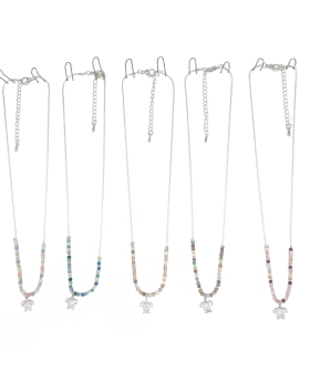 Silver Turtle with assorted tiny beads on silver chain Necklace