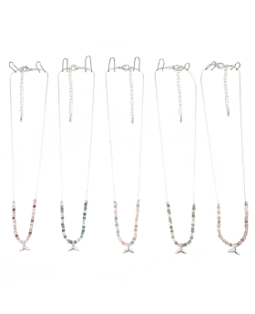 Silver Whale Tail pendant with assorted tiny beads on silver chain Necklace