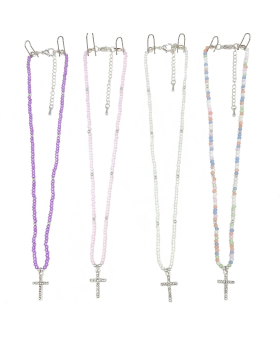 Assorted beaded Necklace with crystal Cross