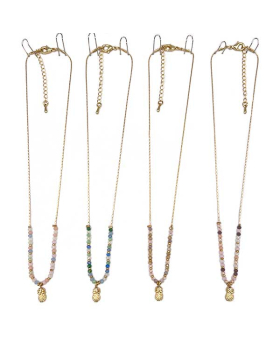 Gold Pineapple with assorted beads on gold chain Necklace