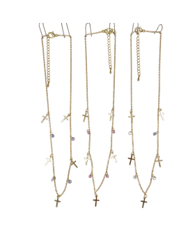 Gold chain Necklace with small Crosses and assorted Crystal dangles