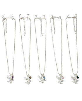 Silver landing Eagle with assorted teardrop Stone dangle Necklace