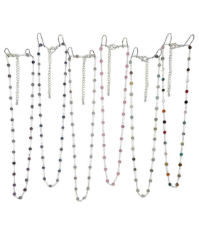 Assorted small Genuine round stone beads on delicate Silver chain Necklace