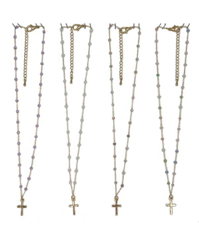 Assorted small faceted beads on delicate gold chain Necklace with Gold Cross