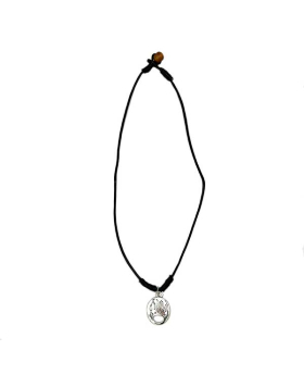 Cut out silver Bear Paw charm on black cord Necklace