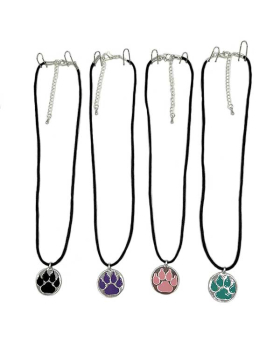 Assorted enamel colored Bear Paw charm on black cord Necklace