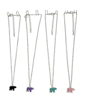 Assorted colored enamel Bear charm on silver chain Necklace