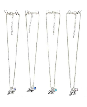 Silver box chain Necklace with Bear charm and assorted gem dangle