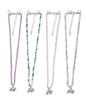 Assorted faceted beaded Necklace with Silver Bear charm