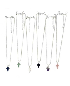 Assorted Genuine Stone Cross on silver box chain Necklace
