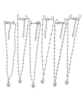 Assorted beaded Necklace with silver Turtle charm