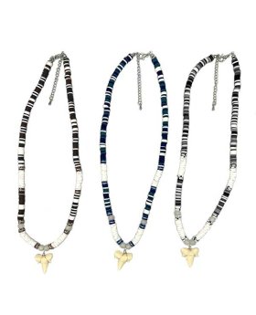 Assorted Fimo bead Necklace with Resin Shark Tooth