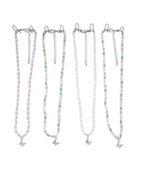 4 Assorted pastel beaded Necklace with Crystal Butterfly