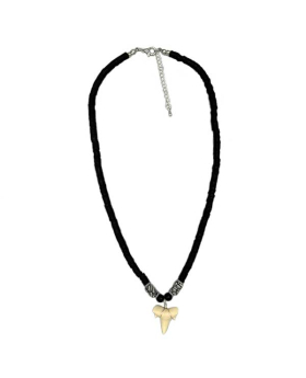 Black Fimo beads with Resin Shark Tooth Necklace
