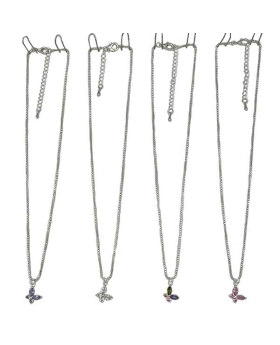 Assorted Cubic Zirconia Butterfly on silver box chain Necklace