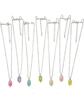 Assorted colored Glitter Popsicle charms on silver chain Necklace