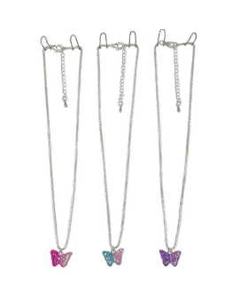 Assorted Glitter Butterfly on silver box chain Necklace