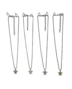 Silver box chain Necklace with assorted color Crystal Turtle charm
