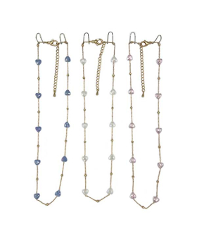 Delicate gold chain Necklace with assorted small Crystal Hearts