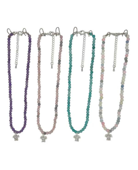 Stone beaded Necklace with clear Crystal Turtle charm assorted