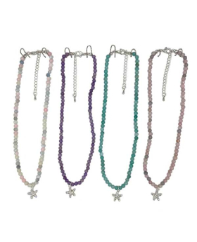 Stone beaded Necklace with clear Crystal Starfish Necklace assorted