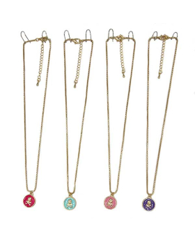 Assorted colored Pirate Medallion on gold chain Necklace