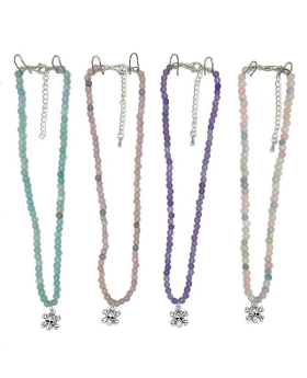 Genuine stone beaded Necklace with silver Skull and Cross Bones charm
