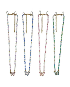 Beaded Necklace with colored crystal Butterfly outline charm
