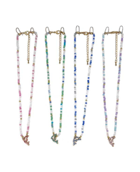 Beaded Necklace with crystal Dolphin outline charm Necklace