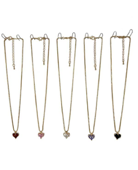Gold chain Necklace with Cubic Zirconia Heart assorted