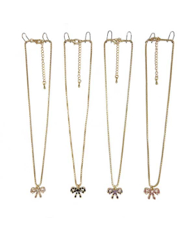 Assorted Crystal Bow on gold chain Necklace