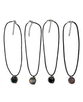 Curled Dragon on round Stone necklace on black cord