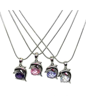 Assorted Crystal Stone Dolphin Necklace
