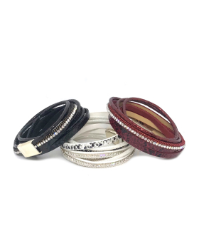 Leather and rhinestone wrap bracelet with gold clasp