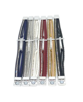Leather bracelet with Rhinestones, silver cross and clasp